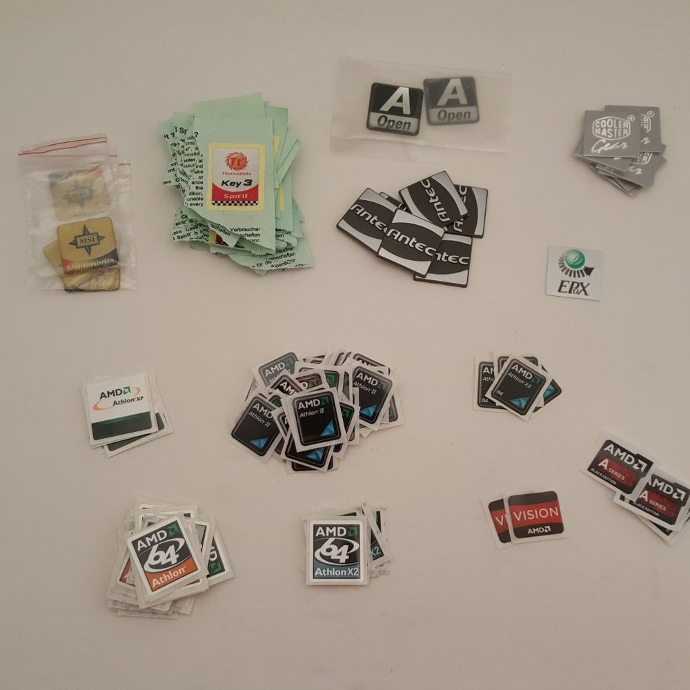 180 Varied Case Badges / Case Stickers / CPU Stickers / Decals from AMD & Others